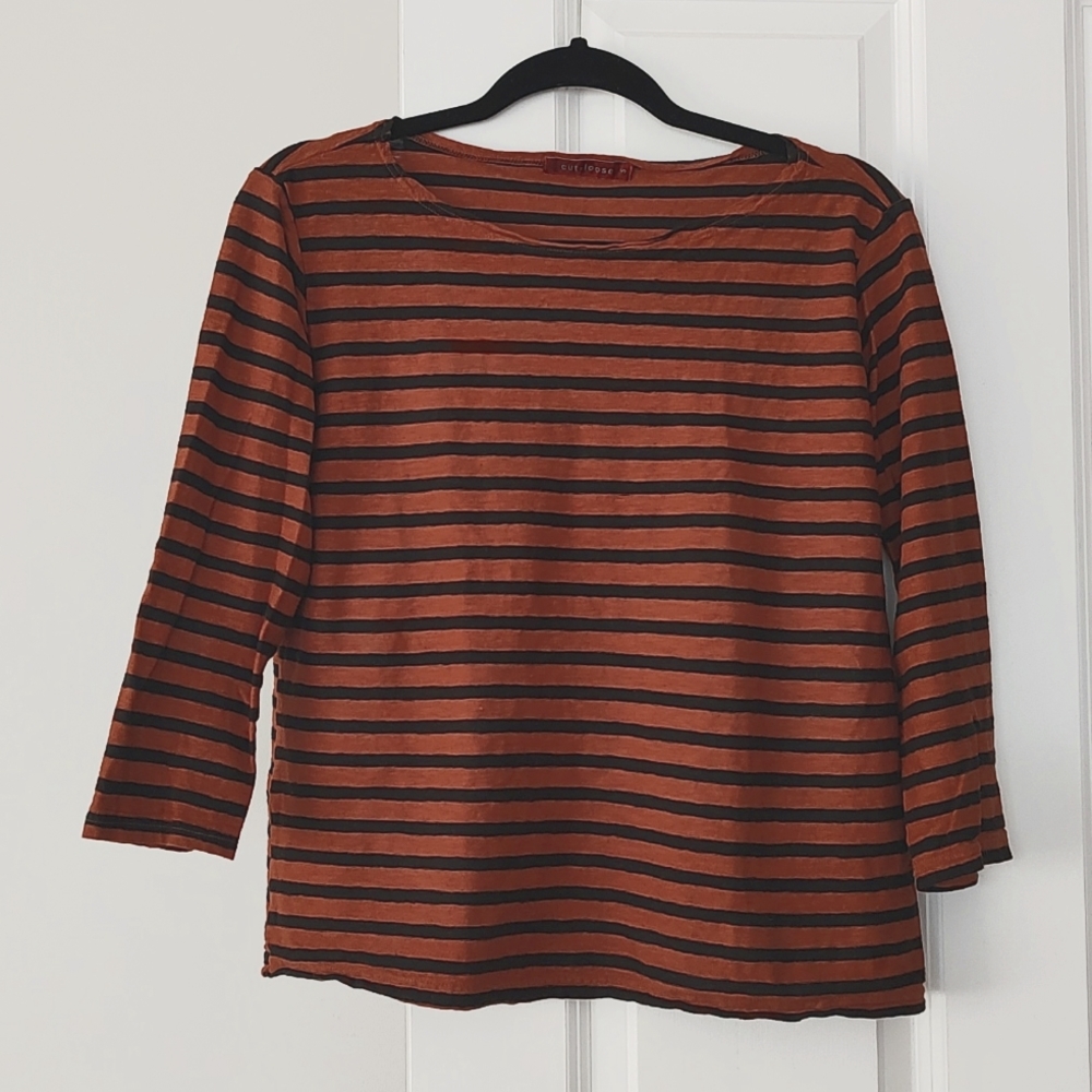 Cut Loose 3/4 striped boat neck top